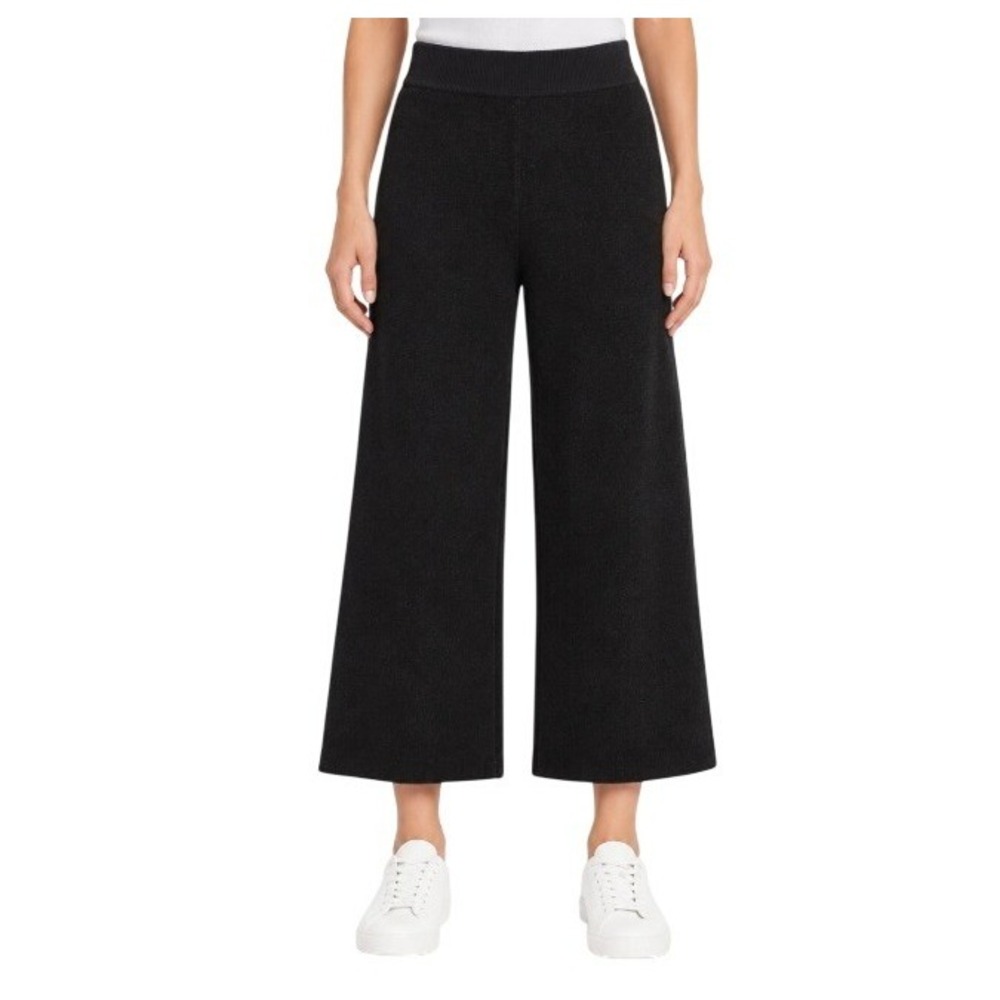 Rachel Zoe Womens L Black Soft Knit Wide Leg Pull On Pants NWT